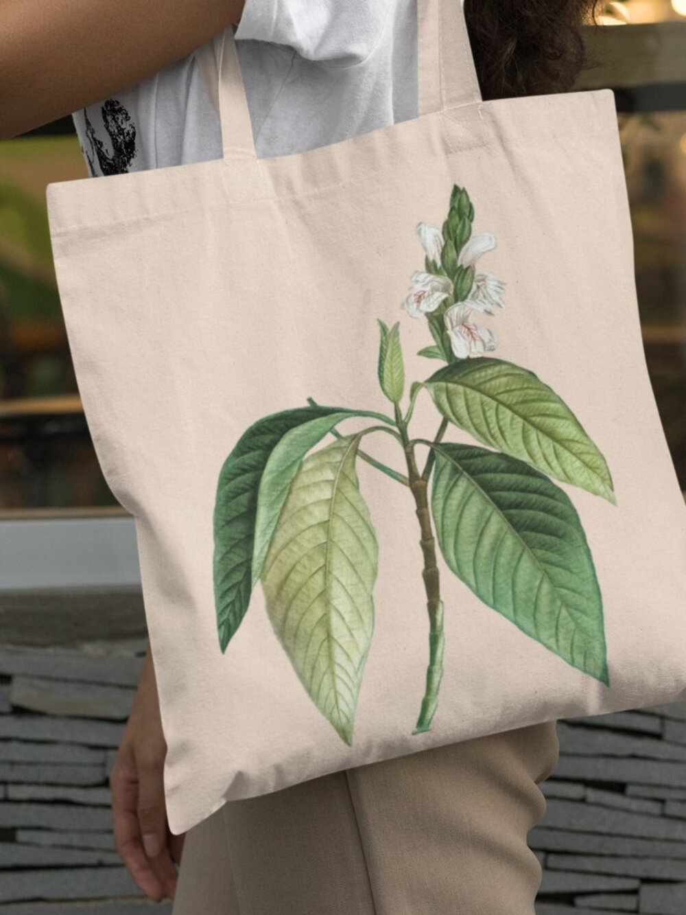 Malabar Nut Vintage Floral Print Graphic Canvas Tote Bag